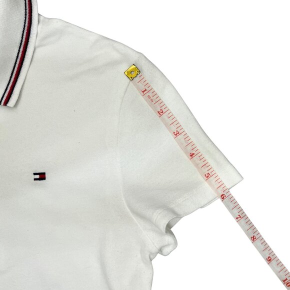 Tommy Hilfiger Women's White Polo Shirt Size S Preppy Y2K Flag Logo Classic Fit - Picture 9 of 10